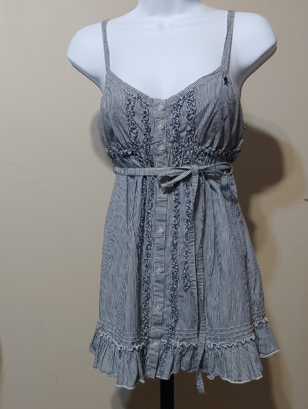 Esprit Blue and White Striped Spaghetti-Strap Tank
